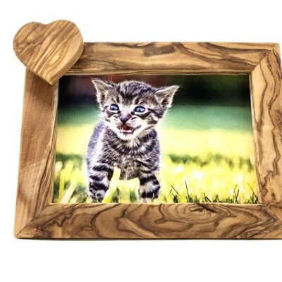 Picture frame plus heart made of olive wood 10 x 15 cm