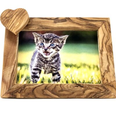 Picture frame plus heart made of olive wood 10 x 15 cm