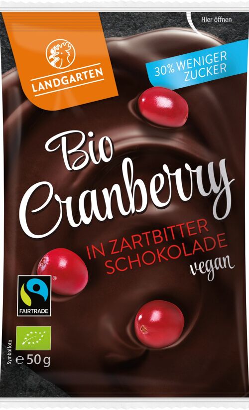 Bio Cranberry in Zartbitter-Schokolade (zuckerreduziert)