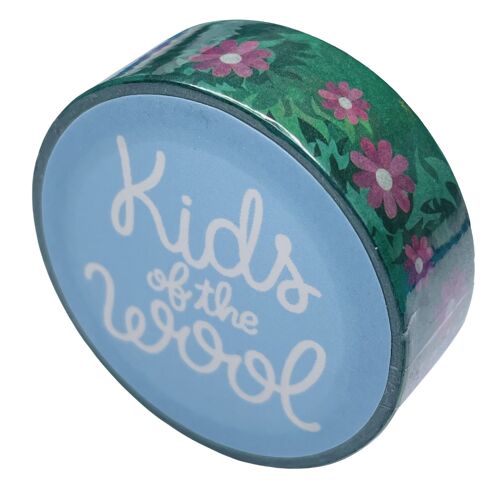 Masking tape fleur rose fond vert