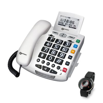 TELEFONO FISSO SERENITIES con Telecomando SOS Chiamata di Emergenza - 30dB