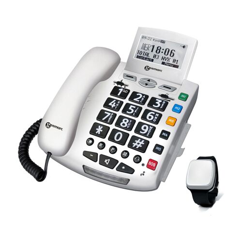 TELEPHONE FIXE SERENITIES avec Télécommande SOS Détection de Chute - 30dB BLANC