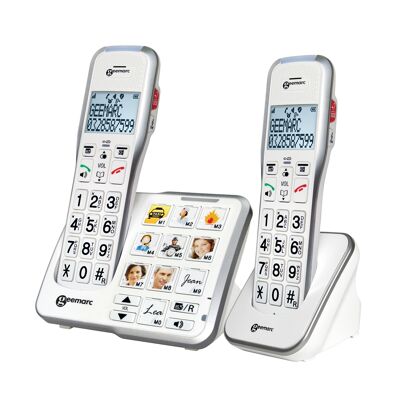 PACK DUO TELEPHONES SANS FIL AMPLIDECT 595 PHOTO - 2 Combinés sans fil amplifiés +50 db avec 1 base 10 photos