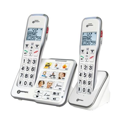 DUO PACK AMPLIDECT 595 PHOTO CORDLESS TELEPHONES - 2 amplified cordless handsets +50 db with 1 base 10 photos