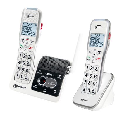 PACK DUO TELÉFONOS INALÁMBRICOS con contestador automático y amplificado +50db