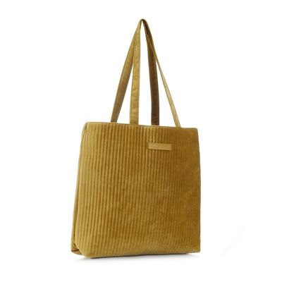 Tote Bag matelassé en Velours Moutarde