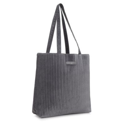 Gray Velvet Quilted Tote Bag