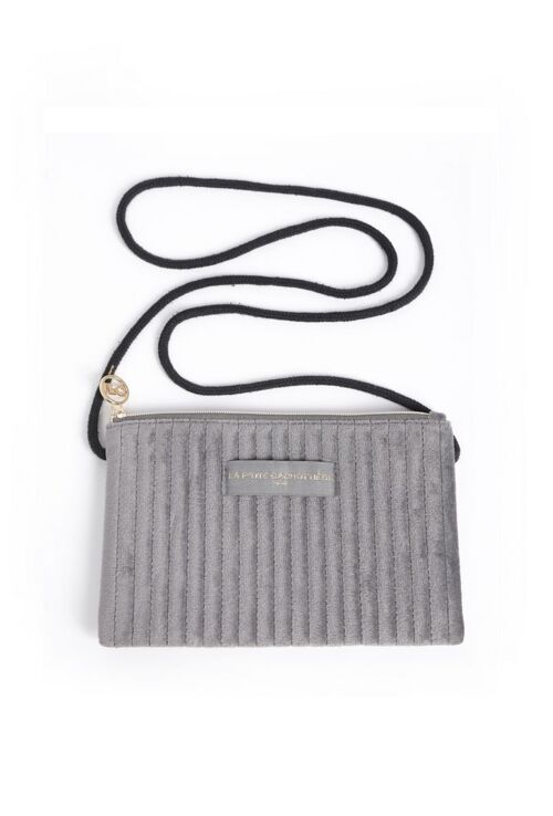 Pochette bandoullière matelassée en Velours Gris