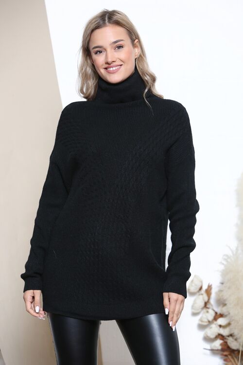 Black V pattern knit turtle neck