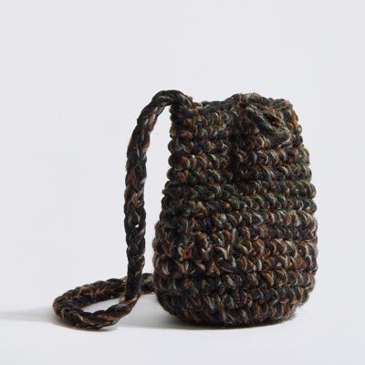 “Elise wool + cotton” phone pouch dark brown