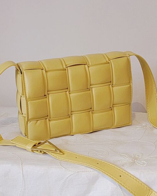 Handmade Women's Padded Crossbody Bag Buckle Shoulder Bag Intrecciato Pattern Bag with Long Adjustable Strap - GM005 yellow