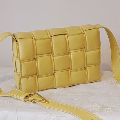 Handgefertigte gepolsterte Umhängetasche für Damen mit Schnalle, Intrecciato-Muster, Tasche mit langem, verstellbarem Riemen - GM005 gelb