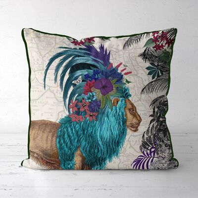 African Blue Lion Tropical Pillow, Cushion, 45x45cm