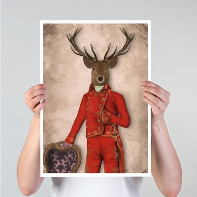 Deer in Red and Gold Jacket, Full, 11x14inch Giclee Art Print