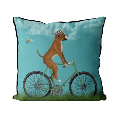 Boxer on Bicycle, Sky Blue, Dog Gift Pillow, Cushion, 45x45cm