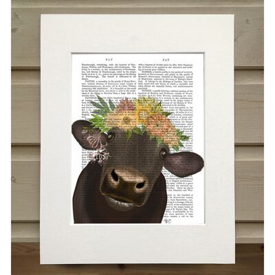 Cow with Flower Crown 1, Book Print, Art Print, Wall Art