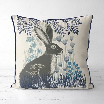 Country Lane Hare 1, Indigo Pillow, Cushion, 45x45cm