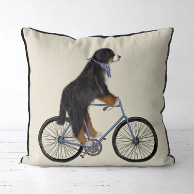 Bernese on Bicycle, Cream, Dog Gift Pillow, Cushion, 45x45cm