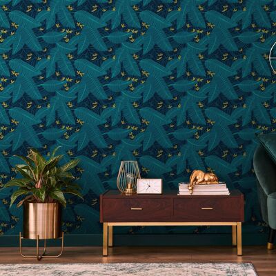 Eva wallpaper - Slate Blue & Frost Green