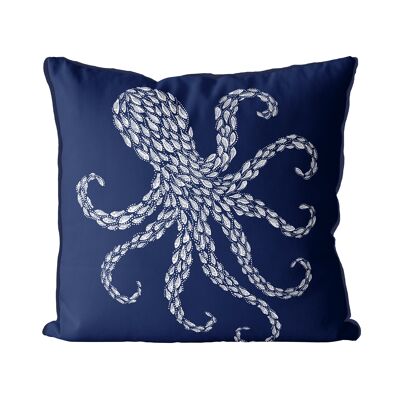 Fishy Octopus, White on Midnight Blue, Nautical Pillow, Cushion, 45x45cm