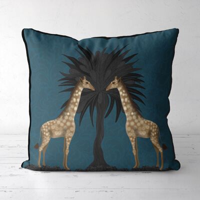 Giraffe Twins, Lagoon Blue, Animalia Tropical Decor Pillow, Cushion, 45x45cm