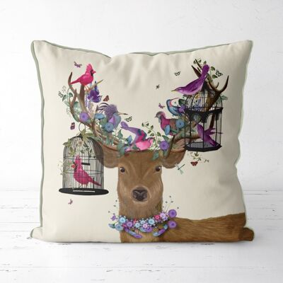 Deer Pillow, Birdkeeper & Tropical Bird Cages Pillow, Cushion, 45x45cm