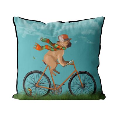 French Bulldog on Bicycle, Sky Blue, Dog Gift Pillow, Cushion, 45x45cm