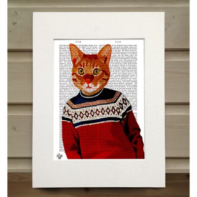 Cat in Ski Sweater, Book Print, Art Print, Wall Art