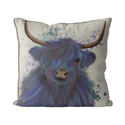 Highland Cow 1 in Blue, Pillow, Cushion, 45x45cm