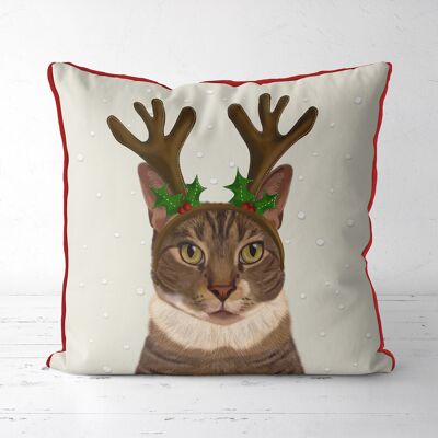 Cat With Christmas Antlers, Christmas Pillow, Cushion, 45x45cm