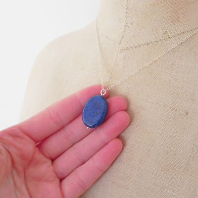 Fine Necklace In Silver And Lapis Lazuli Stone, Lithotherapy