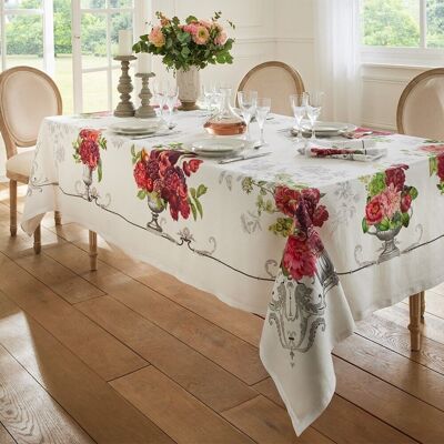 Nappe Banquet Floral Blanc lavé 170 x 260 cm 100% lin