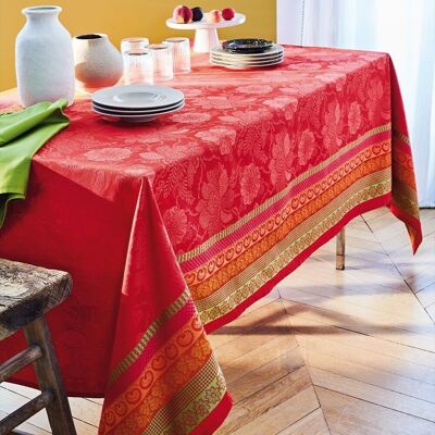 Nappe Mille Roses Festives Sangria 155 x 260 cm 100% coton