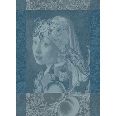 Torchon Femme A La Perle Bleu 56 x 77 cm 100% coton