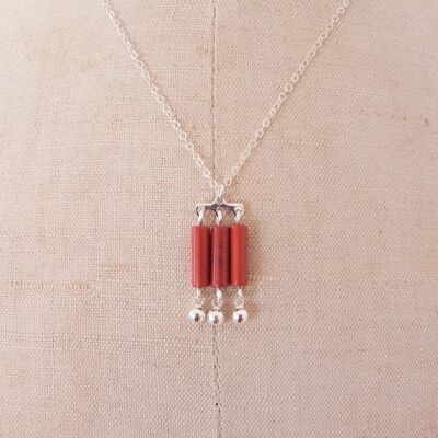 Thin Necklace In Silver And Natural Red Jasper Stones, Lithotherapy