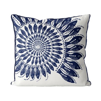 Fishy Shell, Midnight Blue on white, Nautical Pillow, Cushion, 45x45cm