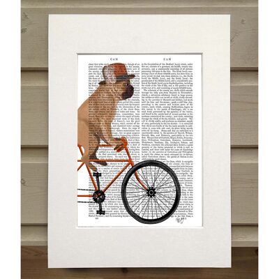 French Bulldog on Bicycle, Book Print, Art Print, Wall Art