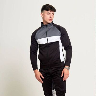Black Grey And White Zip Through Collared Tracksuit