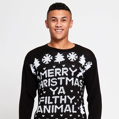 Maglione di Natale con animali sporchi Merry Christmas da uomo nero