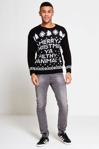 Pull de Noël noir pour hommes Joyeux Noël Filthy Animal J1080 2