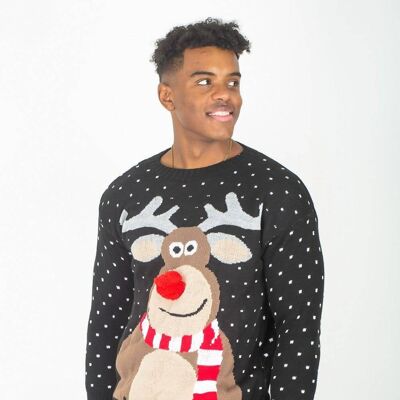Maglione natalizio con pompon Rudolph da uomo nero