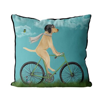 Yellow Labrador on Bicycle, Sky Blue, Dog Gift Pillow, Cushion, 45x45cm