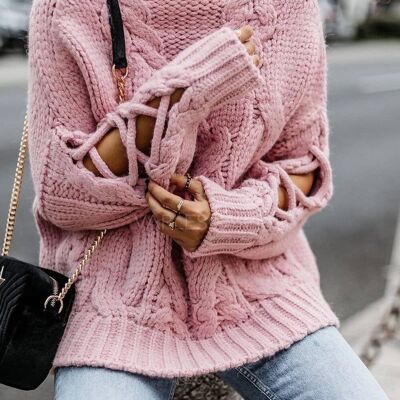 Braided Sleeve Chunky Knitted Jumper 1667