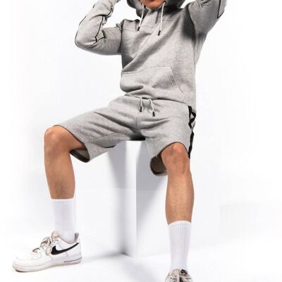 Contrast Zip Piped Hoodie And Short Set