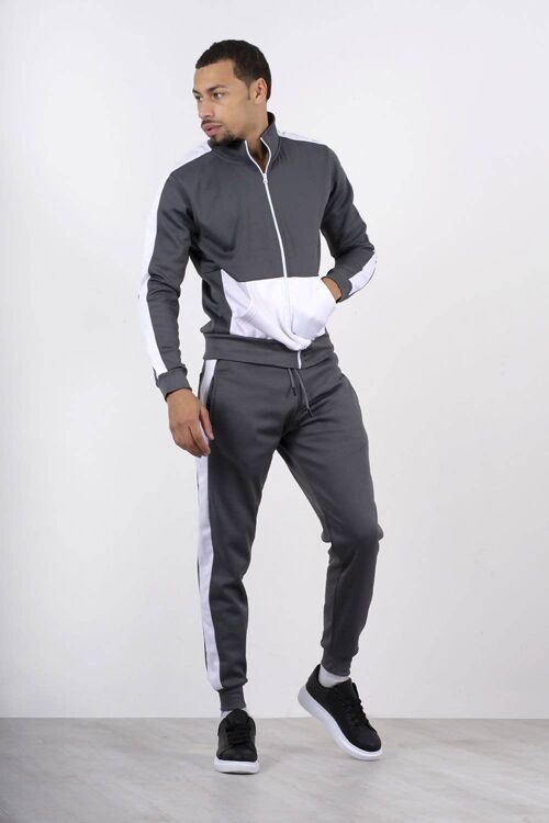 Grey Two Tone Zip Through Funnel Tracksuit