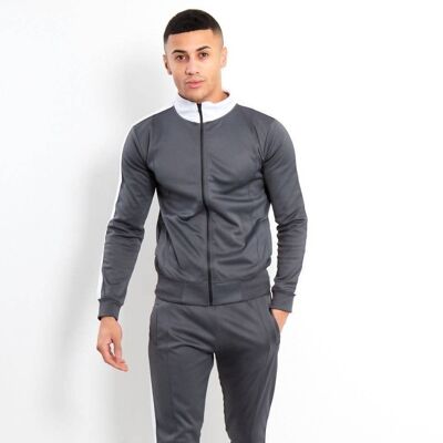 Grey White Tape Funnel Skinny Fit Tracksuit