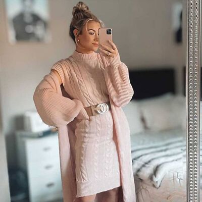 Knitted Longline Dress & Cardigan Co-Ord
