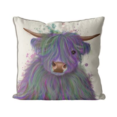 Highland Cow 10 in Purple and Green, Pillow, Cushion, 45x45cm