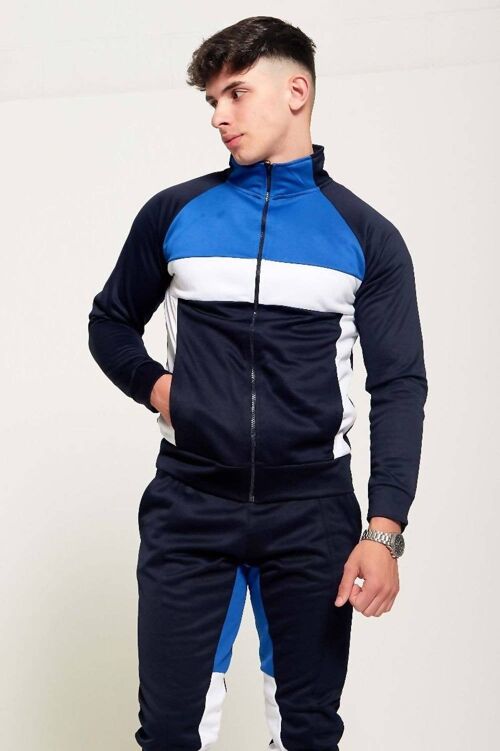 Navy Grey And White Zip Through Collared Tracksuit