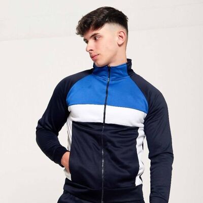 Navy Blue And White Zip Through Collared Tracksuit